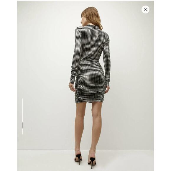 Veronica Beard Mizani Ruched Mini Dress Size M Off White Black Houndstooth $278. - Picture 8 of 8
